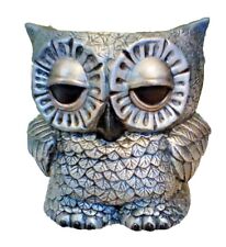  VINTAGE TWO FACED OWL PLANTER SILVER BLACK DOUBLE SIDED  RETRO 70'S picture