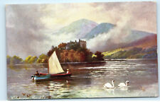Kilchurn Castle Lochawe Scotland Sailing Swan Vintage Tuck Oilette Postcard F25 picture