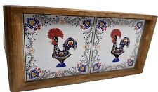 Tile Tray Serving Tray Hot Plate Portugal L. Silva Rooster 14x 7” Vintage picture