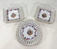 3 Vintage Schumann Bavaria Reticulated Porcelain Courting Couple Flowers Gold picture
