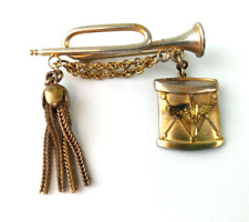 WWII Figural Bugle Drum Tassel US Military Sweetheart Charm Brooch Pin RARE picture