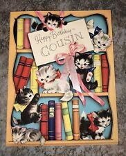Birthday Kitty, Cat - 1950's - Vintage Cousin Greeting Card picture