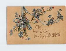 Postcard With best Wishes for a happy Birthday with Flowers Embossed Art Print picture