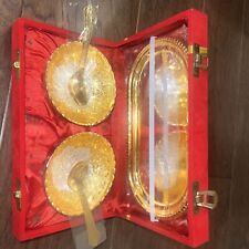 Gold Plated Nobility Puja Thali Bowl Spoon Tray, 6 Sets picture