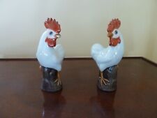 Vintage Chinese Porcelain Roosters Pair Figurines 4.5” Tall w Markings picture
