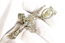 Vintage Chapel Rosary Sterling & Aurora Borealis Crystal Beads Ornate Crucifix picture