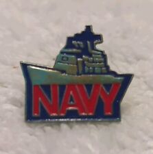 Vintage Lapel Pin ~ NAVY Battleship ~ Enamel Hat Pin ~ Pre-Owned  picture