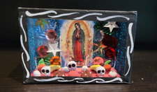 Skull Candle Virgin of Guadalupe Bread Day of the Dead Shadow Box Diorama Mexico picture