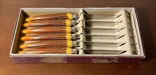 Set Of 6 Sheffield Wendover Mfg Co Stainless Steak Knives Faux Antler Handles 9” picture