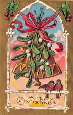 A Merry Christmas Bell Birds Holly Postcard picture