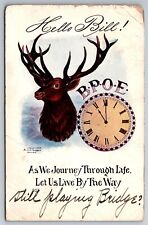 B.P.O.E. Bull Elk Clock Artist Signed HH Tammen Heavy Embossed Postcard 1906 G18 picture