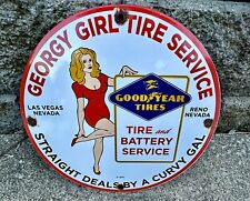 Vintage Goodyear Tires Porcelain Gas Oil Service Pinup Girl Advertising Sign picture