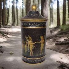 Vintage 1940s Italian Pottery Cherubs Giustiniani Napoli Putti Motif Lidded Jar picture