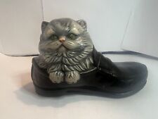 Vintage Ceramic Gray Cat Kitten in Brown Loafer Alberta Molds picture