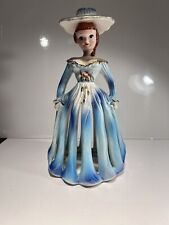 Vintage BETSON BETSON’S 1950's Ceramic BLUE NAPKIN LADY Candle Holder 10.5” picture