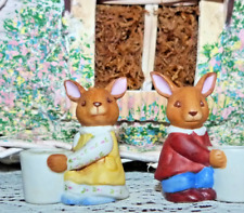 Vintage Pair Susan Labelle Mini Bunny Rabbit Candle Holders Porcelain 2