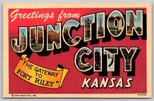 Postcard Greetings from Junction City Kansas large letter linen O121 picture