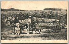 LOAD OF KANSAS CORN EXAGGERATED 1908 ANTIQUE POSTCARD w/ CORK CANCEL picture