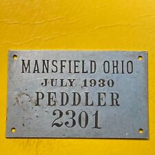1930 Mansfield, Ohio Original Aluminum Peddler's Business License Badge/Plate picture