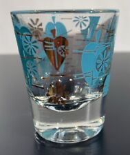 VTG MCM Turquoise Gold Shot Glass Ornaments Flowers Leaves picture