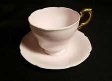 Rare Double Warrant Paragon Teacup and Saucer, Solid Soft Pink, Gold Handle picture