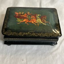 Vintage Russian Lacquer Painted Horse Sleigh Ride Scene Trinket Box Small picture