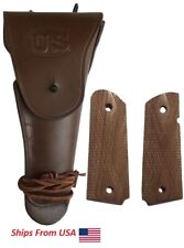 WW2 US Army .45 Hip M1911 Colt Dark Brown Holster with Walnut Wood Colt Grip picture
