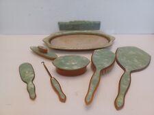 Vtg Antique Dresser Vanity Set Lot Of 8 Pieces MATCHING GREEN CELLULOID  picture