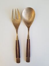 MCM  Modernist Rosewood & Brass Inlay Flatware Set Of 2. Made in Thailand  picture