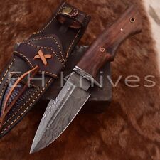 CUSTOM HAND FORGED DAMASCUS STEEL HUNTING BOWIE EDC KNIFE ROSE WOOD HANDLE 3209 picture