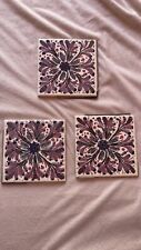 Lot 3 Vintage 50s 60s Purple Floral Ceramic Tiles 6x6” wheeling Cushion picture