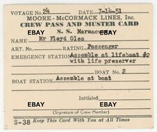 1951 SS Mormacwave Moore McCormack & Muster Card Voyage No 24 Passenger picture