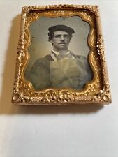 1/9 Plate Ambrotype WORKER APRON COLORED CHEEKS MUSTACHE TAM CAP,BOW TIE picture