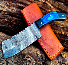 Damascus Steel Survival Knife - Custom Handcrafted Mini Cleaver KNIFE W/SHEATH picture