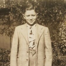 Vintage 1940s B&W Photograph Young Boy Dressed in Sunday Best Phila. Backyard picture