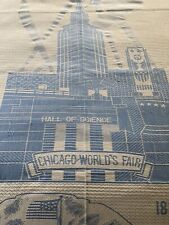 Rare Vintage 1933 Chicago World's Fair Woven Cotton Bedspread Blue & White picture