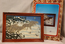 Wolf 3D Picture Running Timber Wolves Wood Framed 9” X 13” Resin picture