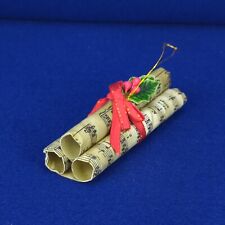 Vintage 1980s Sheet Music Roll Christmas Ornament Wrapped Red Holly Retro Xmas picture