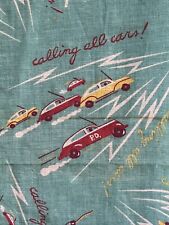 Vintage 50s Rare Fabric. Calling All Cars Movie Cotton Print Feed Sack.  43”x36” picture