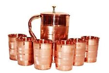 Handmade 100% Pure Copper Water Jug Pitcher Pot With 6 Glass For Health Benefits picture