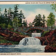 1937 Duluth MN Lester River Falls Waterfall Stone Bridge Beautiful Scene PC A248 picture
