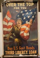 Original WW1 Over The Top For You US Govt Bonds Poster S. Risenberg Liberty loan picture