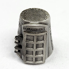 Vtg Nicholas Gish Pewter Thimble Telephone Booth, Door Opens, Signed, Orig Box picture