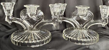Vintage Jeanette Cosmos Triple Candlestick Holder Clear Glass 1945-1956 Set Of 2 picture