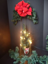 Vintage Artificial Christmas Light Up Tree Swag Red Bow Garland (lot 1227) picture