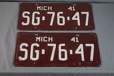 Vtg Pair of 1941 Michigan License Plate Pair SG-7647 picture