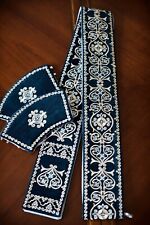 Orthodox deacon orarion and cuffs dark blue and silver picture