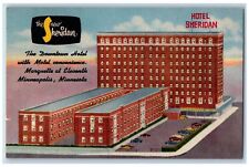 Minneapolis Minnesota MN Postcard Hotel Sheridan Building Exterior c1940's Cars picture