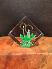 Acrylic/Lucite Christmas Holiday Reverse Etched Paperweight Candles & Holly 2.5