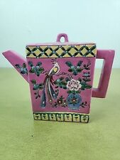 Vintage Porcelain Teapot Rectangle Lidded Bird Phoenix? Pink picture